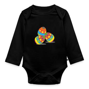 Easter eggs, easter, happy easter, happy eastern - Organic Longsleeve Baby Bodysuit - black - Front
