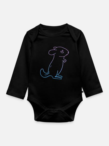 Chinchilla Tier - Baby Bio-Langarm-Body - Schwarz