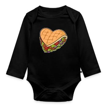 Kebab heart I love kebab kebab fast food burger - Organic Longsleeve Baby Bodysuit - black - Front