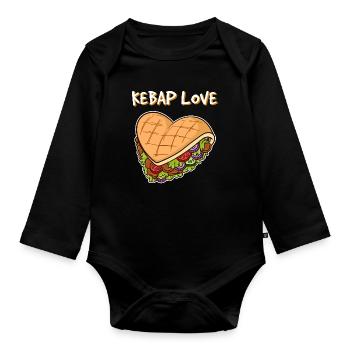 I love kebab heart kebab fast food burger hunger - Organic Longsleeve Baby Bodysuit - black - Front
