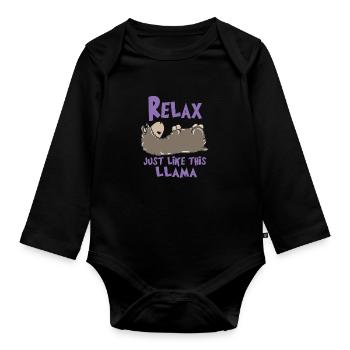 Relax Lama - Organic Longsleeve Baby Bodysuit - black - Front