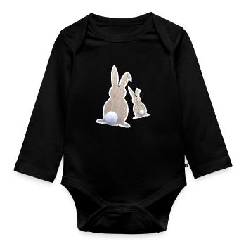 Lapins de Pâques par derrière - Body Bébé bio manches longues - noir - Devant