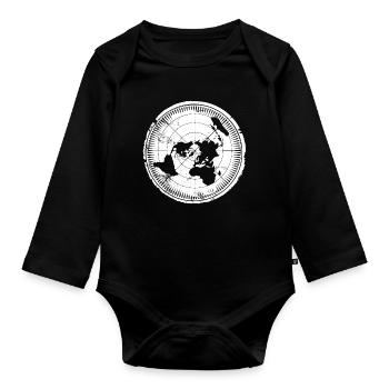 Flache Erde Karte - Flat Earth Map - Organic Longsleeve Baby Bodysuit - black - Front
