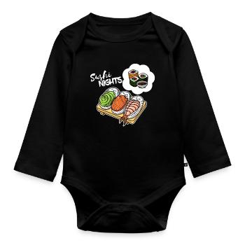 Sushi Avocado Lachs Schlafen Traum Lustig Essen - Baby Bio-Langarm-Body - Schwarz - Vorne