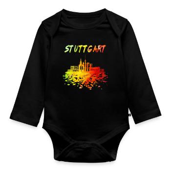 Stuttgart Skyline / Schwaben Stadt Schwarzwald - Baby Bio-Langarm-Body - Schwarz - Vorne
