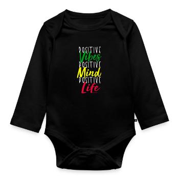 Positive Vibes Mindset Motiv - Baby Bio-Langarm-Body - Schwarz - Vorne