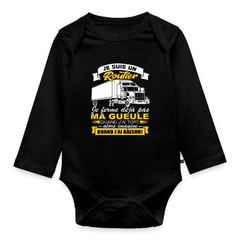 Routier Shirt • Je ferme pas ma gueule • Cadeau - Body Bébé bio manches longues - noir - Devant