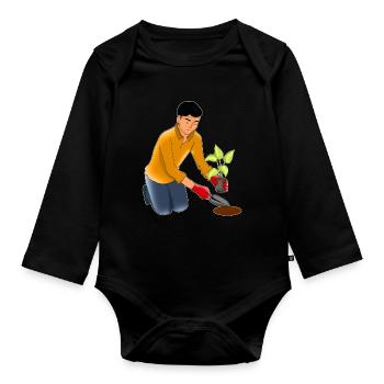 Gartenarbeit - Baby Bio-Langarm-Body - Schwarz - Vorne