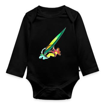 Windsurfing - Surfen - Surferin - Baby Bio-Langarm-Body - Schwarz - Vorne