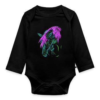 Pferd - Baby Bio-Langarm-Body - Schwarz - Vorne