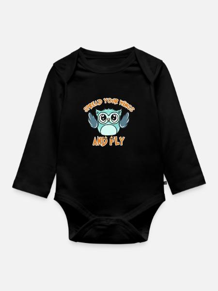 Eule - Baby Bio-Langarm-Body - Schwarz