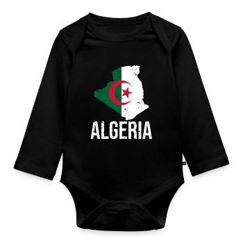 Algerian flag in map design - Organic Longsleeve Baby Bodysuit - black - Front