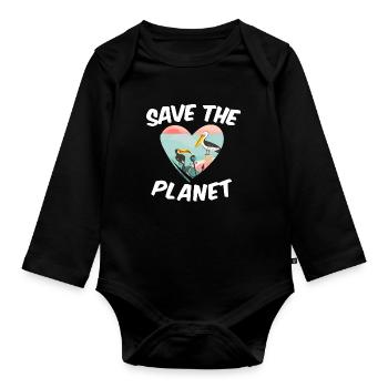 Save The Planet - Body Bébé bio manches longues - noir - Devant