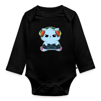 Gamer Cat - Design - Body Bébé bio manches longues - noir - Devant