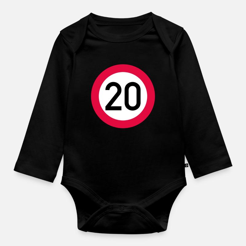 20 ans Attention ! Panneau de signalisation 20 km/h - Body Bébé bio manches longues - noir