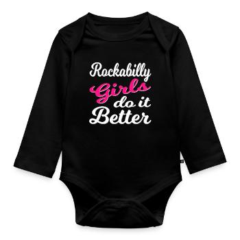 Rockabilly Vintage Mädchenpower - Baby Bio-Langarm-Body - Schwarz - Vorne