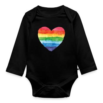 pride coloré arc-en-ciel csd gay amour coeur mariage love - Body Bébé bio manches longues - noir - Devant