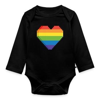 Pixel Heart, Love, Rainbow, Gay, Pride - Baby Bio-Langarm-Body - Schwarz - Vorne