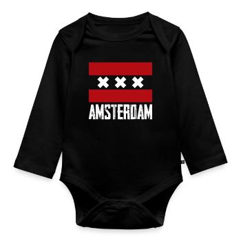 Amsterdam X Striped Emblem - Organic Longsleeve Baby Bodysuit - black - Front