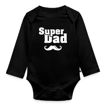 Super Vater Bart cool Dad Logo Symbol Spruch - Baby Bio-Langarm-Body - Schwarz - Vorne