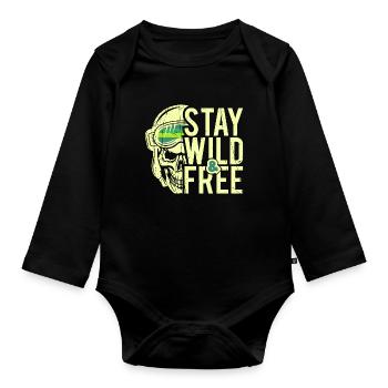 Stay Wild and Free - Design - Organic Longsleeve Baby Bodysuit - black - Front