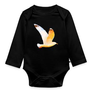 Moewe im Flug Vogel Urlaub - Baby Bio-Langarm-Body - Schwarz - Vorne