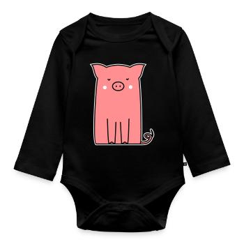 pink piglet piglet sow cute animal - Organic Longsleeve Baby Bodysuit - black - Front