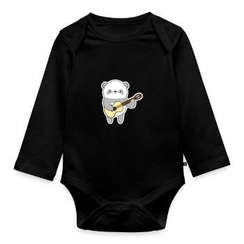 Panda with guitar - Organic Longsleeve Baby Bodysuit - black - Front