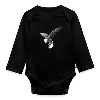 L’aigle en piqué - Body Bébé bio manches longues - noir - Devant