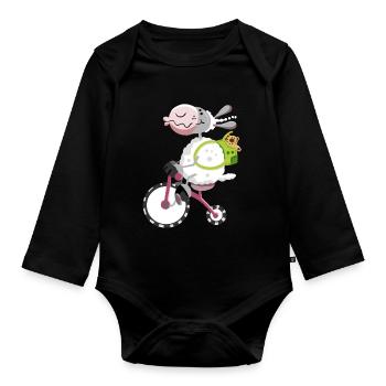Cute sheep with bike - Organic Longsleeve Baby Bodysuit - black - Front