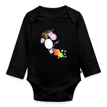 Einhorn lässt es krachen - Baby Bio-Langarm-Body - Schwarz - Vorne