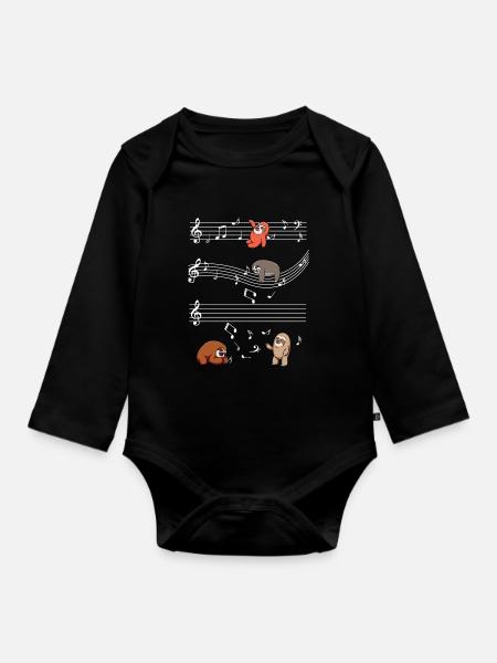 Musiksloths auf Notenbalken - Baby Bio-Langarm-Body - Schwarz