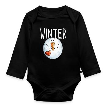 Winter Schneemann - Schneemänner - Schnee - Kälte - Baby Bio-Langarm-Body - Schwarz - Vorne
