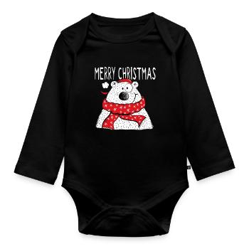 Merry Christmas Bear - Winter - X-mas - Gift - Organic Longsleeve Baby Bodysuit - black - Front