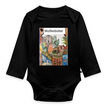 EG Wolfenbüttel I Stadt I Aquarell Gerecke - Baby Bio-Langarm-Body - Schwarz - Vorne