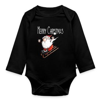 Merry Christmas Weihnachtsmann auf Achse - Comic - Baby Bio-Langarm-Body - Schwarz - Vorne
