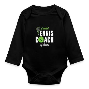 Largest tennis coach ever - Organic Longsleeve Baby Bodysuit - black - Front