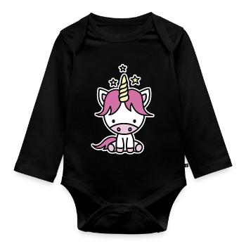 Cute unicorn for kids - Baby Bio-Langarm-Body - Schwarz - Vorne