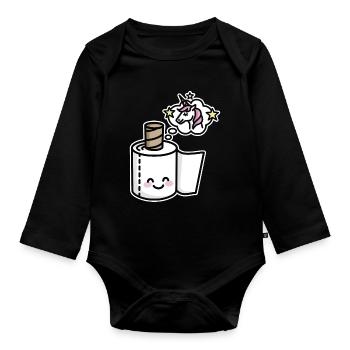 Never grow up - Unicorn toilet paper - Organic Longsleeve Baby Bodysuit - black - Front