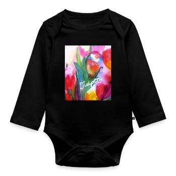 EG Blumen I Tulpen I Aquarell I Gerecke I flowers - Baby Bio-Langarm-Body - Schwarz - Vorne