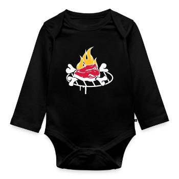 Steak with bones on the grill - Organic Longsleeve Baby Bodysuit - black - Front