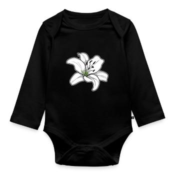 Elegante weiße Lilienblüte - Baby Bio-Langarm-Body - Schwarz - Vorne