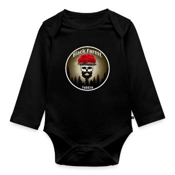 Schwarzwald Skull mit roten Blüten - Baby Bio-Langarm-Body - Schwarz - Vorne