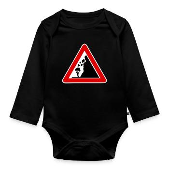 falling rocks, funny road sign bodybuilding - Organic Longsleeve Baby Bodysuit - black - Front