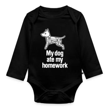 My dog ate my homework drôle retour à l'école - Body Bébé bio manches longues - noir - Devant