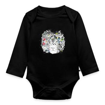 extraordinarily decorated lion mane with flowers - Organic Longsleeve Baby Bodysuit - black - Front