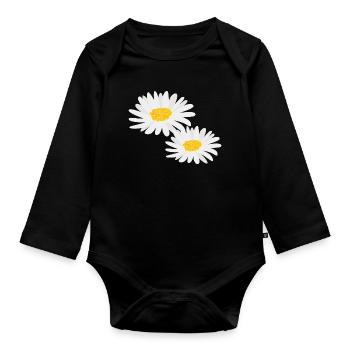 Flower Daisies - Organic Longsleeve Baby Bodysuit - black - Front