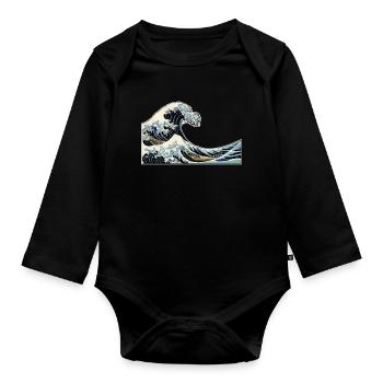 The Wave | Die Welle | Katsushika Hokusai - Baby Bio-Langarm-Body - Schwarz - Vorne