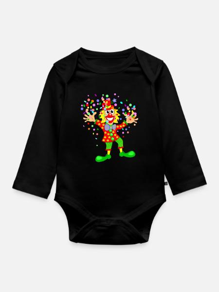 Karneval Clown - Baby Bio-Langarm-Body - Schwarz