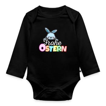 Osterhase Frohe Ostern Gesicht Süß Osterhäschen - Baby Bio-Langarm-Body - Schwarz - Vorne